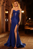 Royal Blue Mermaid Strapless Beaded Corset Prom Dress
