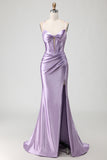 Beaded Purple Mermaid Corset Satin Prom Dress