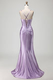 Beaded Purple Mermaid Corset Satin Prom Dress