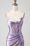 Beaded Purple Mermaid Corset Satin Prom Dress