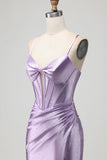 Beaded Purple Mermaid Corset Satin Prom Dress