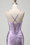 Beaded Purple Mermaid Corset Satin Prom Dress