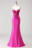 Fuchsia Strapless Corset Sequin Mermaid Prom Dress