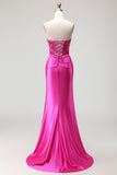 Fuchsia Strapless Corset Sequin Mermaid Prom Dress