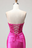 Fuchsia Strapless Corset Sequin Mermaid Prom Dress