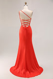 Orange One Shoulder Ruched Prom Dress with Slit