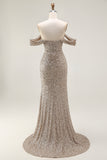 Sparkly Champagne Off the Shoulder Prom Dress