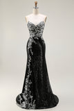 Black Silver Sequin Corset Mermaid Prom Dress