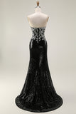 Black Silver Sequin Corset Mermaid Prom Dress
