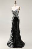 Black Silver Sequin Corset Mermaid Prom Dress