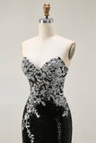 Black Silver Sequin Corset Mermaid Prom Dress