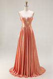 Spaghetti Straps A Line Corset Orange Prom Dress