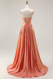 Spaghetti Straps A Line Corset Orange Prom Dress