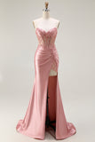 Strapless Blush Corset Mermaid Prom Dress