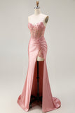 Strapless Blush Corset Mermaid Prom Dress