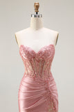 Strapless Blush Corset Mermaid Prom Dress