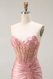 Strapless Blush Corset Mermaid Prom Dress