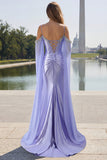 Lilac Cold Shoulder Satin Corset Ruched Prom Dress