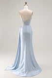 Appliqued Corset Mermaid Light Blue Prom Dress