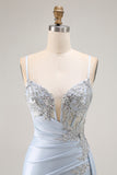 Appliqued Corset Mermaid Light Blue Prom Dress
