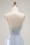 Appliqued Corset Mermaid Light Blue Prom Dress