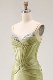 Green Mermiad Satin Corset Prom Dress with Rhinestones