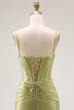 Green Mermiad Satin Corset Prom Dress with Rhinestones