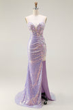 Sparkly Corset Lilac Mermaid Prom Dress with Appliques