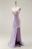Sparkly Corset Lilac Mermaid Prom Dress with Appliques