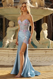 Grey Blue Strapless Corset Mermiad Prom Dress with Appliques