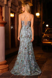 Sparkly Lake Blue Corset Mermaid Long Prom Dress