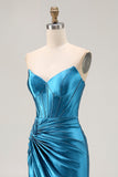 Mermaid Strapless Beaded Corset Royal Blue Prom Dress