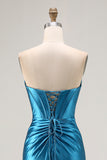 Mermaid Strapless Beaded Corset Royal Blue Prom Dress