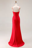 Red Corset Mermaid Spaghetti Straps Prom Dress