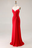 Red Corset Mermaid Spaghetti Straps Prom Dress