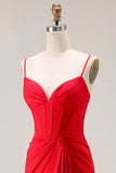 Red Corset Mermaid Spaghetti Straps Prom Dress