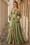 Sage Green Halter Cut Out A Line Corset Prom Dress