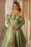Sage Green Halter Cut Out A Line Corset Prom Dress