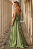 Sage Green Halter Cut Out A Line Corset Prom Dress