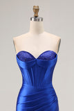 Royal Blue Strapless Beaded Mermaid Corset Prom Dress