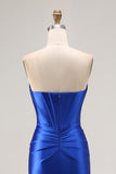 Royal Blue Strapless Beaded Mermaid Corset Prom Dress