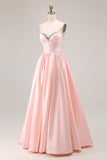 Blush Strapless A Line Corset Satin Prom Dress