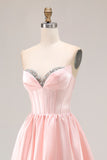 Blush Strapless A Line Corset Satin Prom Dress