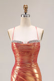 Spaghetti Straps Ruched Mermaid Orange Prom Dress