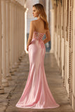 Pink Strapless Corset Appliqued Sequin Prom Dress