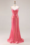 Watermelon Mermaid Corset Ruched Prom Dress