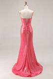 Watermelon Mermaid Corset Ruched Prom Dress
