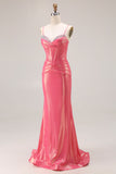 Watermelon Mermaid Corset Ruched Prom Dress