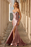 Dusty Rose Mermaid Corset Strapless Beaded Prom Dress