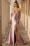 Dusty Rose Mermaid Corset Strapless Beaded Prom Dress